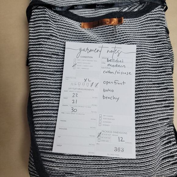 Belldini Cardigan Sweater Black White Pin Stripe Long Sleeve Open Front XL 363 - Picture 12 of 13